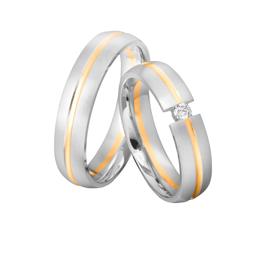 Trauringe / Eheringe 925 Silber, 585 Gelbgold 513201-50