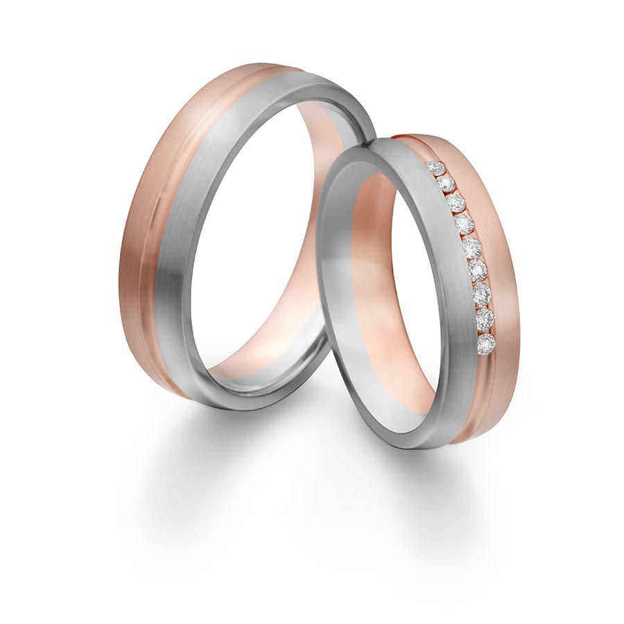 Trauringe / Eheringe 375 Rotgold, Weißgold+Pd 514732-55