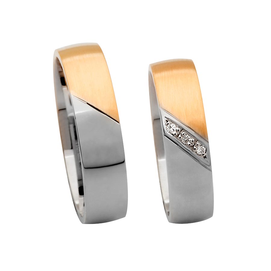 Trauringe / Eheringe 585 Rotgold, Weißgold+Pd 514245-55