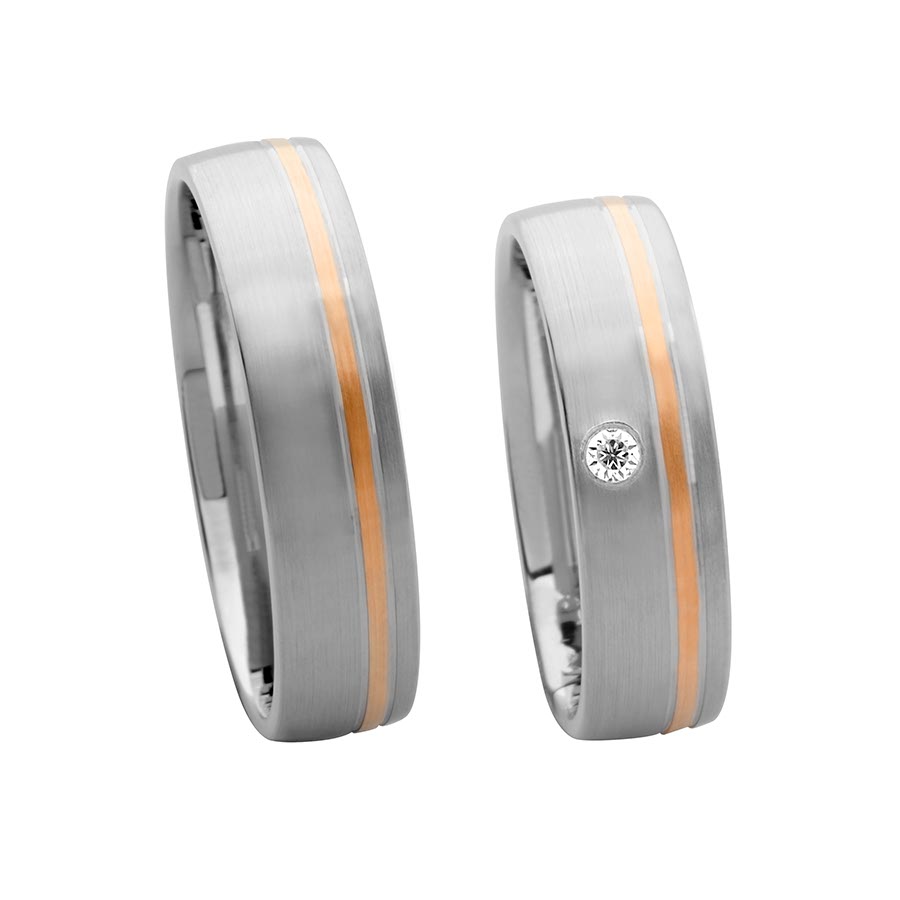 Trauringe / Eheringe 585 Rotgold, Weißgold+Pd 514630-55