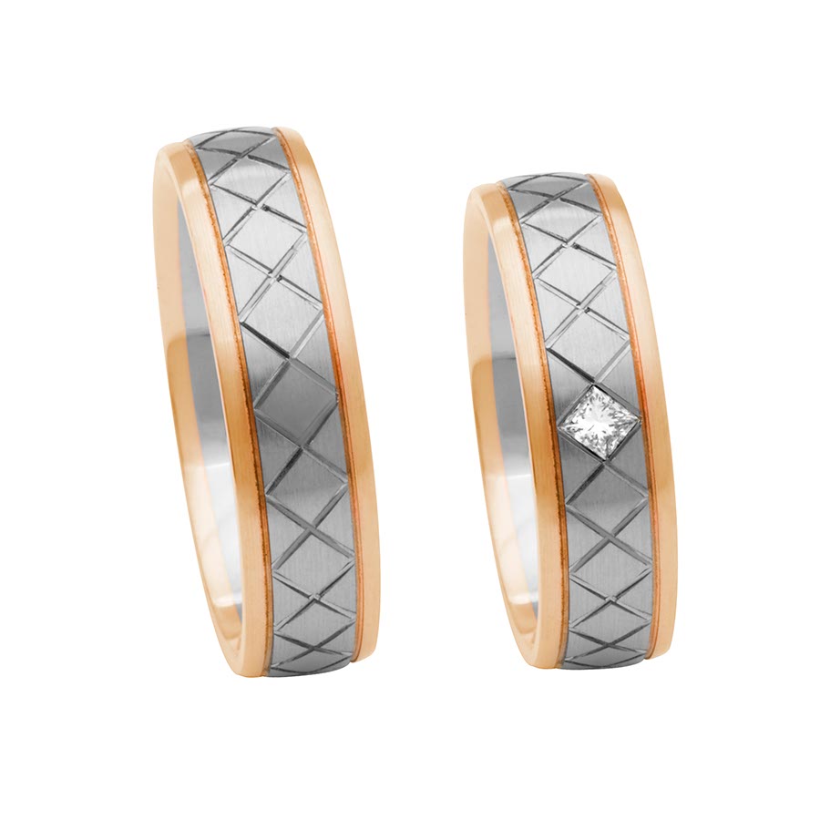 Trauringe / Eheringe 585 Rotgold, Weißgold+Pd 514642-60