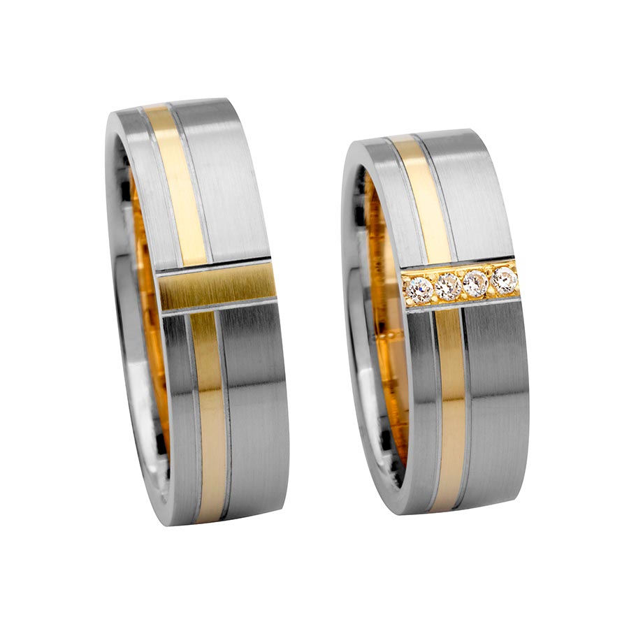 Trauringe / Eheringe 333 Gelbgold, Weißgold+Pd 514643-65