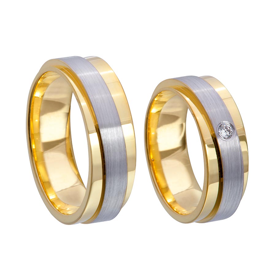 Trauringe / Eheringe 375 Gelbgold, Weißgold+Pd 514674-70
