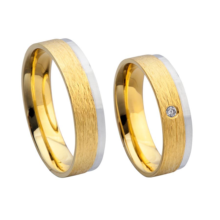 Trauringe / Eheringe 375 Gelbgold, Weißgold+Pd 514703-55