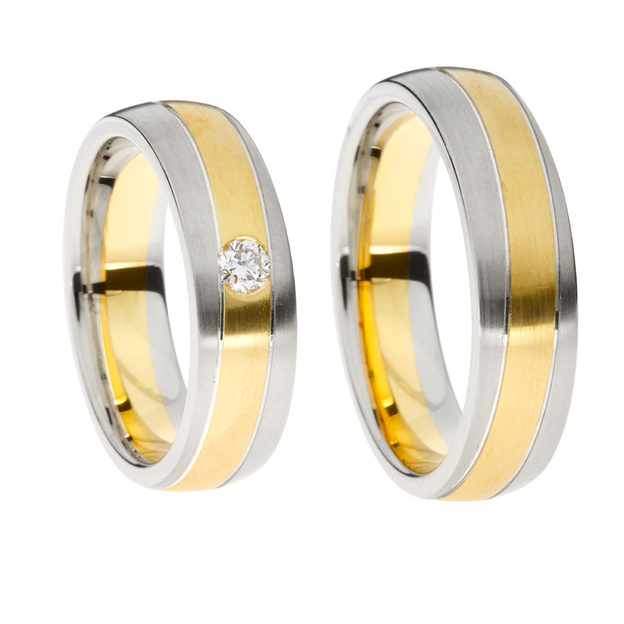 Trauringe / Eheringe 585 Gelbgold, Weißgold+Pd 514748-60
