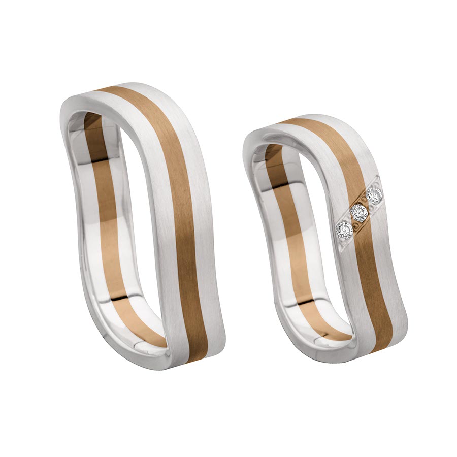 Trauringe / Eheringe 375 Rotgold, Weißgold+Pd 518115-48